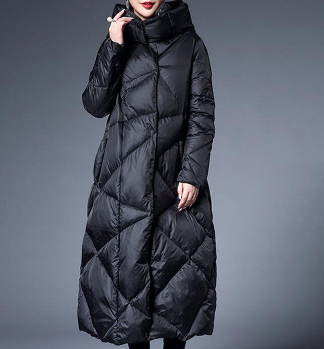 Womens - Hooded Longline Puffer Coat in Black
