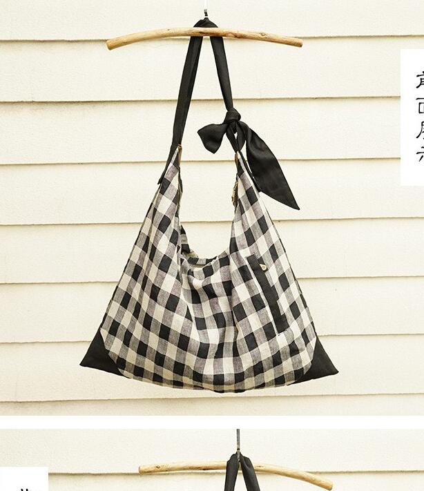 Checkered Shoulder Bag, Bag Cotton Checkered, Checkered Tote Bag