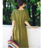 Army Green Summer Women's Linen Dress/9986