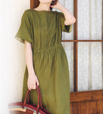 Army Green Summer Women's Linen Dress/9986