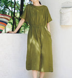 Army Green Summer Women's Linen Dress/9986