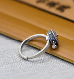 Vintage Crafted S925 Silver Sanskrit Text Rotatable Ring for Women 1100