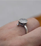 Vintage Crafted S925 Silver Sanskrit Text Rotatable Ring for Women 1100