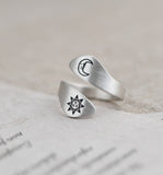 925 Sterling Silver Vintage Simple Open Ring Artistic Sun and Moon Cross-border Silver Jewelry Women's Ring