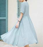 Summer Washed Soft Linen Dress Full Skirt 2211