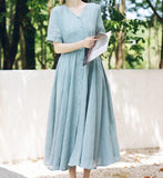 Summer Washed Soft Linen Dress Full Skirt 2211