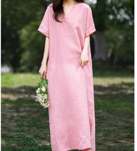 Pink Washed Soft Linen Summer Dresses  5733