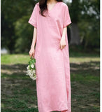 Pink Washed Soft Linen Summer Dresses  5733