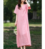 Pink Washed Soft Linen Summer Dresses  5733