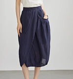 Asymmetrical Original Design High-Waisted Linen Skirt 9833