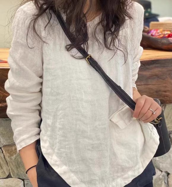 Minimalist Fall Spring Asymmetrical Shirt Women Linen Tops 1707