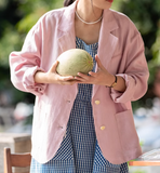 Pure linen suit women's spring summer 2025 new casual long sleeved thin top linen small suit jacket