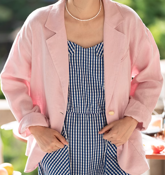 Pure linen suit women's spring summer 2025 new casual long sleeved thin top linen small suit jacket