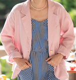 Pure linen suit women's spring summer 2025 new casual long sleeved thin top linen small suit jacket