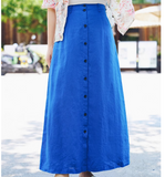 Buttons Minimalism Linen Summer A-line Skirt Long Skirt 9861