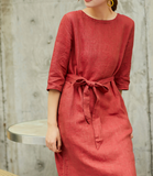 Red Women Dresses Short Sleeve Casual Summer Linen Women Dresses SJ97215