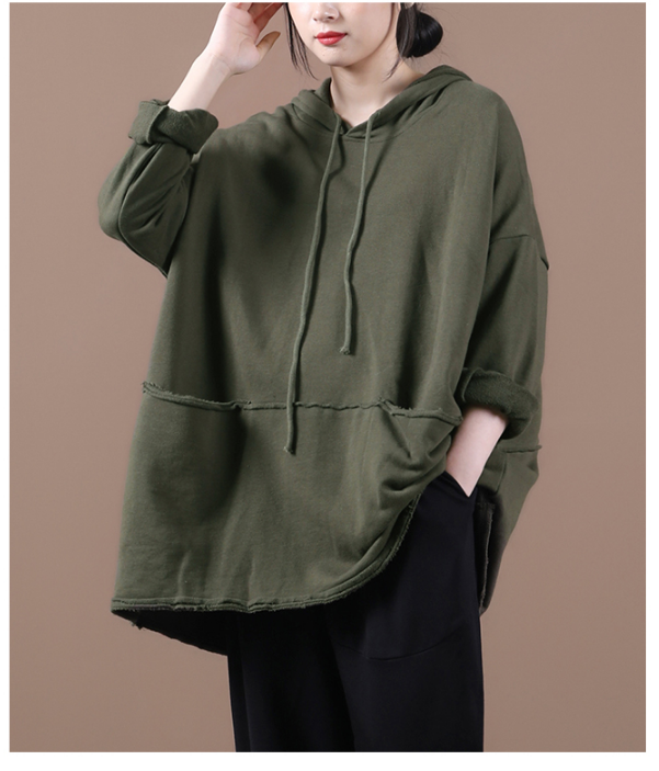 Women Spring Casual Coat Loose Draw String Hooded Parka Plus Size Coat ...