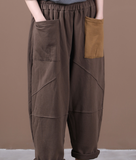 Patchwork Autumn Washed Denim Wide Leg Women Casual Pants Elastic Waist WG05131