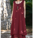 Sleeveless Women Dresses Casual Linen Cotton Women Dresses Loose StyleBXF97215