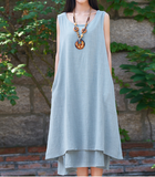 Sleeveless Women Dresses Casual Linen Cotton Women Dresses Loose StyleBXF97215