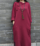 Women Dresses Casual Linen Cotton Women Dresses Loose Style Chinese Buttons BXF97215