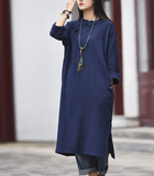 Women Dresses Casual Linen Cotton Women Dresses Loose Style Chinese Buttons BXF97215