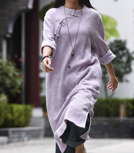 Women Dresses Casual Linen Cotton Women Dresses Loose Style Chinese Buttons BXF97215