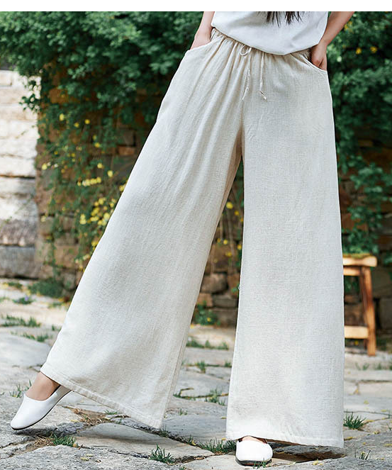 Summer Linen Wide Leg Women Casual Pants Elastic Waist WG05131 ...