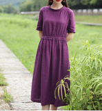 Purple Women Dresses Casual Summer Linen Women Dresses SJ97215