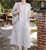 Khaki Women Dresses Casual Summer Linen Women Dresses SJ97215