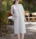 Khaki Women Dresses Casual Summer Linen Women Dresses SJ97215