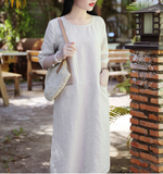 Khaki Women Dresses Casual Summer Linen Women Dresses SJ97215