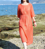 Orange Women Dresses Casual Summer Linen Women Dresses SJ97215