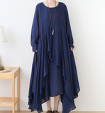 Irregular Hem Loose Plus Size Dress Women Autumn Spring Fashion Long Sleeve Dresses AMT962328