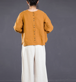 Linen T-Shirts Buttons Summer Women Cotton Tops SJ961707