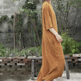 Wrinkled Cotton Silk Linen Women Dresses Casual Women Dresses Bat Sleeve SSM97215