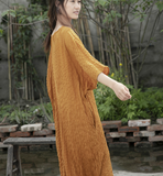 Wrinkled Cotton Silk Linen Women Dresses Casual Women Dresses Bat Sleeve SSM97215