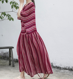 Red Stripe Long Sleeve Autumn Women Dresses Casual Loose Women Dresses SSM97215