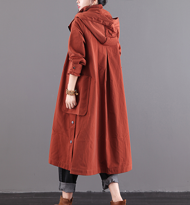 Red Hooded A-line Long Women Casual Parka Plus Size Fall Coat Jacket J ...