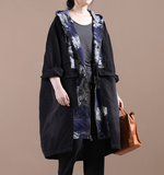 Print Denim Hooded A-line Long Women Casual Parka Plus Size Fall Coat Jacket JT200945