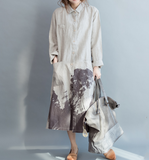 khaki Plus Size Shirts Women Dresses Casual Loose Print Women Dresses SSM97215