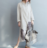 khaki Plus Size Shirts Women Dresses Casual Loose Print Women Dresses SSM97215