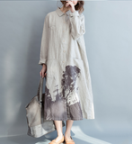 khaki Plus Size Shirts Women Dresses Casual Loose Print Women Dresses SSM97215