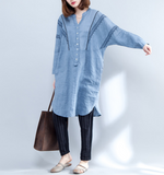 Embroidered Blue Loose Fall Dresses Casual Women Dresses SSM97213