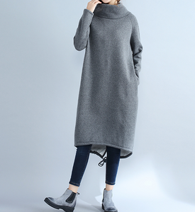 High Collar Fleece Loose Fall Dresses Casual Women Dresses SSM97213