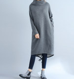 High Collar Fleece Loose Fall Dresses Casual Women Dresses SSM97213