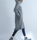 High Collar Fleece Loose Fall Dresses Casual Women Dresses SSM97213