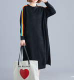 Black Stripe Loose Fall Dresses Casual Women Dresses SSM97213