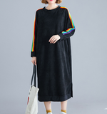 Black Stripe Loose Fall Dresses Casual Women Dresses SSM97213