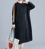 Black Stripe Loose Fall Dresses Casual Women Dresses SSM97213